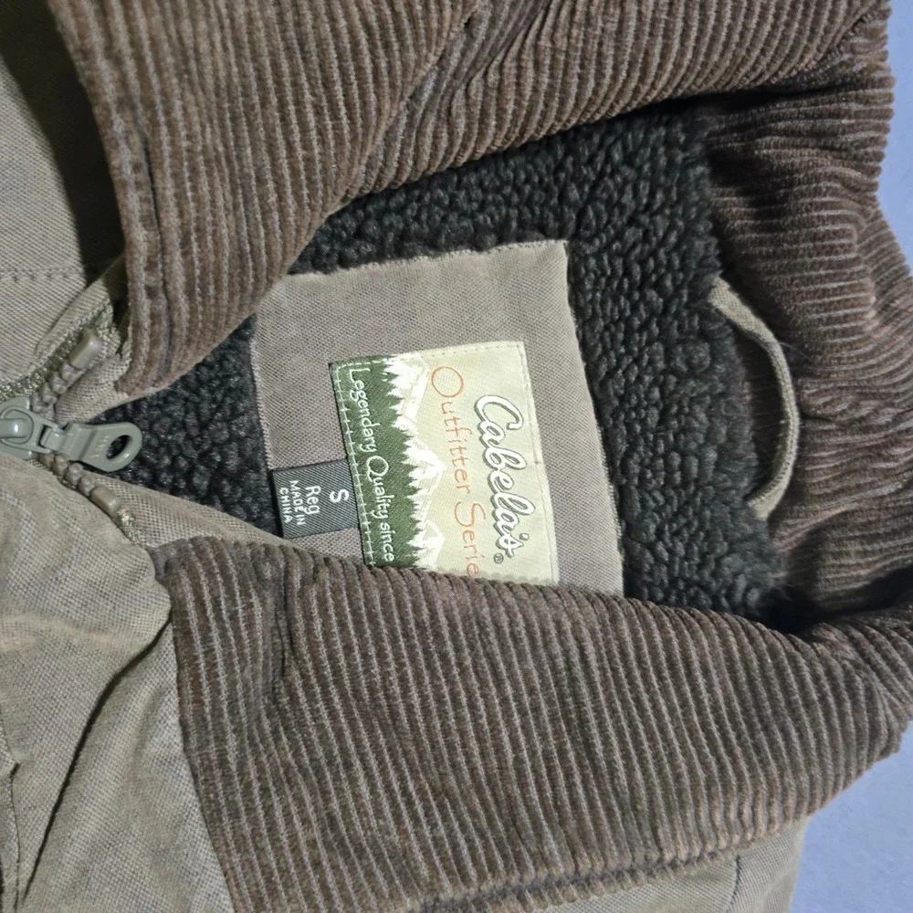 Cabela's Outfitter Series Jacket Men Small Olive Corduroy Trim Fleece Lined Coat